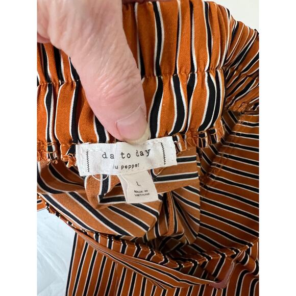 Blu Pepper womens size L pants brown/black striped belted wide leg cropped boho - Picture 8 of 10